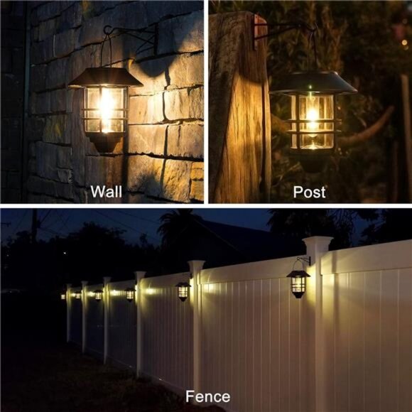 2 Pack Hanging Wireless Waterproof Solar Lantern Lights with Wall Mount Kit - Picture 6 of 7